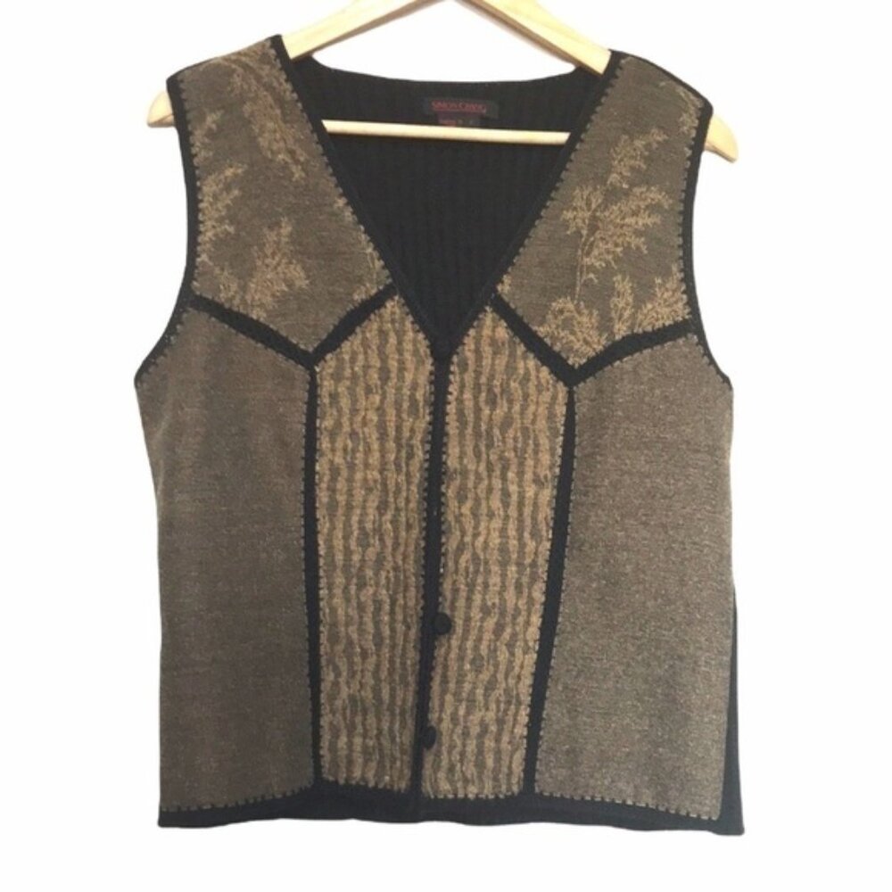Simon Chang Wool Blend Patchwork Sweater Vest 8 - image 1